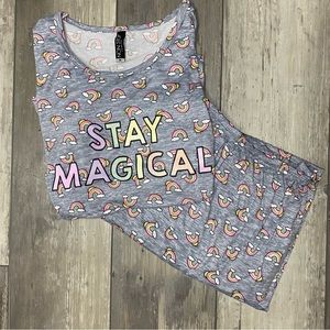 NEW Comfy Pijama Set Medium Gray and Rainbow